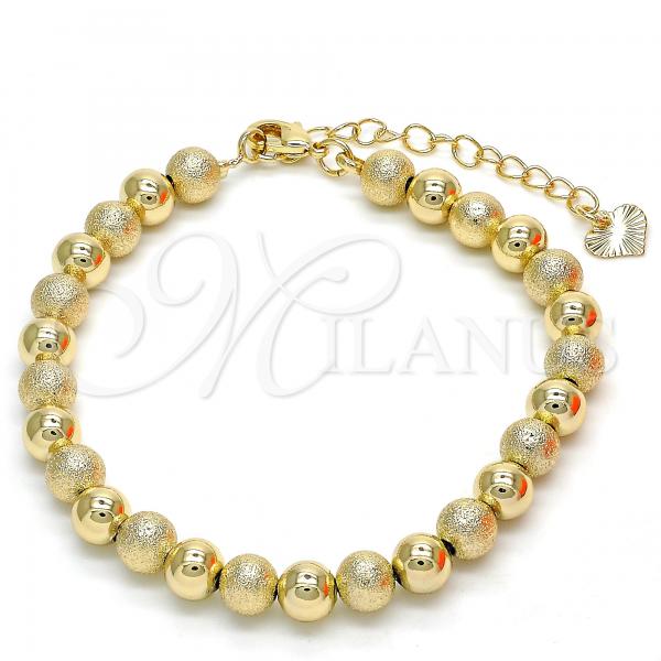 Oro Laminado Fancy Bracelet, Gold Filled Style Ball Design, Matte Finish, Golden Finish, 03.93.0010.07