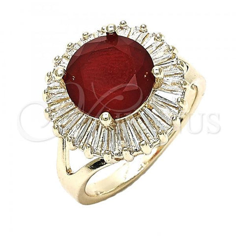 Oro Laminado Multi Stone Ring, Gold Filled Style with Ruby and White Cubic Zirconia, Polished, Golden Finish, 01.210.0103.1.09