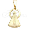 Oro Laminado Religious Pendant, Gold Filled Style Caridad del Cobre Design, Polished, Golden Finish, 05.58.0010