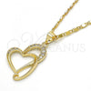 Oro Laminado Pendant Necklace, Gold Filled Style Heart Design, with White Cubic Zirconia, Polished, Golden Finish, 04.166.0008.18