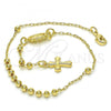 Oro Laminado Bracelet Rosary, Gold Filled Style Guadalupe and Cross Design, Polished, Golden Finish, 03.197.0002.08