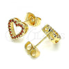 Oro Laminado Stud Earring, Gold Filled Style Heart Design, with Garnet Micro Pave, Polished, Golden Finish, 02.156.0629.1