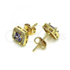 Oro Laminado Stud Earring, Gold Filled Style with Amethyst Cubic Zirconia and White Micro Pave, Polished, Golden Finish, 02.342.0104.5