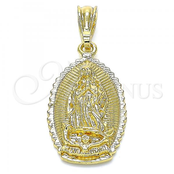 Oro Laminado Religious Pendant, Gold Filled Style Guadalupe Design, Polished, Golden Finish, 05.351.0167