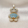 Oro Laminado Fancy Pendant, Gold Filled Style Teddy Bear and Baguette Design, with Turquoise Cubic Zirconia and White Micro Pave, Polished, Golden Finish, 05.284.0020.2