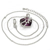 Rhodium Plated Pendant Necklace, Heart Design, with Amethyst Swarovski Crystals and White Micro Pave, Polished, Rhodium Finish, 04.239.0001.1.16