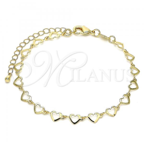 Oro Laminado Fancy Bracelet, Gold Filled Style Heart Design, Polished, Golden Finish, 03.145.0011.07