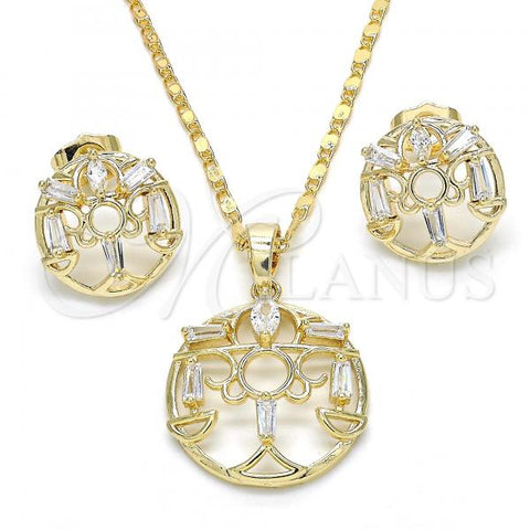 Oro Laminado Earring and Pendant Adult Set, Gold Filled Style with White Cubic Zirconia, Polished, Golden Finish, 10.221.0023