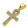Oro Laminado Religious Pendant, Gold Filled Style Cross Design, with White Micro Pave, Polished, Golden Finish, 05.342.0088