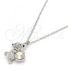 Rhodium Plated Pendant Necklace, Teddy Bear Design, with Aurore Boreale Swarovski Crystals, Black Enamel Finish, Rhodium Finish, 04.239.0041.2.18