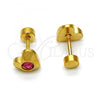 Stainless Steel Stud Earring, Heart Design, with Pink Crystal, Polished, Golden Finish, 02.271.0004.8