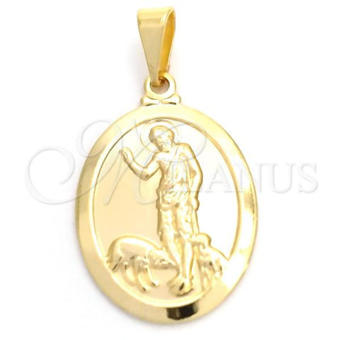 Oro Laminado Religious Pendant, Gold Filled Style San Lazaro Design, Polished, Golden Finish, 05.58.0003