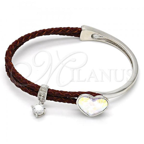 Rhodium Plated Individual Bangle, Heart Design, with Aurore Boreale Swarovski Crystals and White Micro Pave, Polished, Rhodium Finish, 07.239.0008.1 (03 MM Thickness, One size fits all)