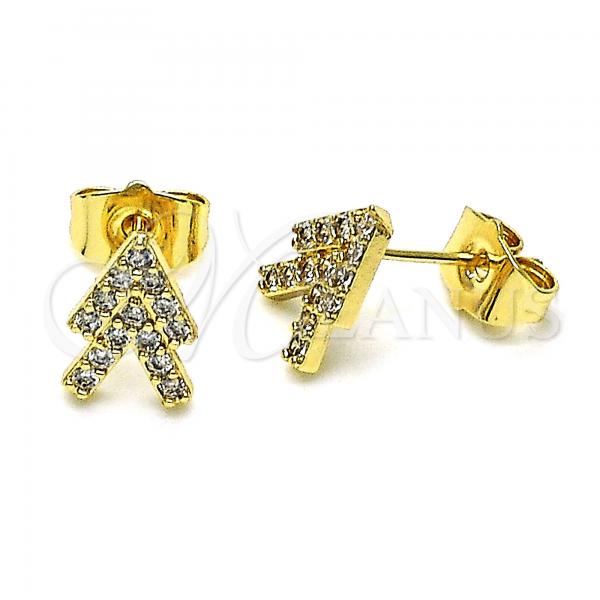 Oro Laminado Stud Earring, Gold Filled Style with White Micro Pave, Polished, Golden Finish, 02.210.0667