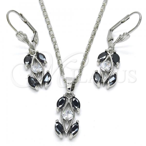 Rhodium Plated Earring and Pendant Adult Set, with Black and White Cubic Zirconia, Polished, Rhodium Finish, 10.210.0067.7