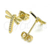 Oro Laminado Stud Earring, Gold Filled Style Dragon-Fly Design, with White Micro Pave, Polished, Golden Finish, 02.342.0079