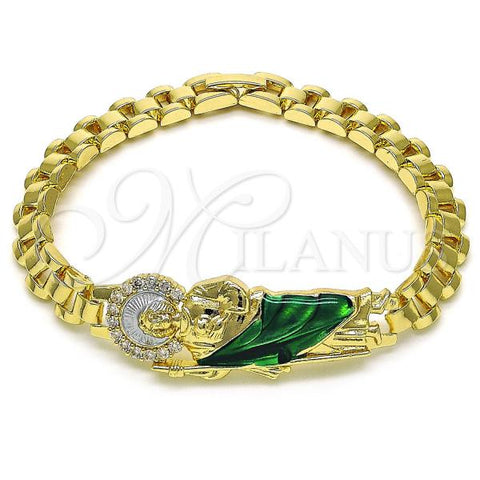 Oro Laminado Fancy Bracelet, Gold Filled Style San Judas Design, with White Cubic Zirconia, Polished, Tricolor, 03.411.0019.08