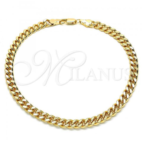 Oro Laminado Basic Anklet, Gold Filled Style Miami Cuban Design, Polished, Golden Finish, 04.63.1398.10