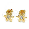 Oro Laminado Stud Earring, Gold Filled Style with White Micro Pave, Polished, Golden Finish, 02.156.0311