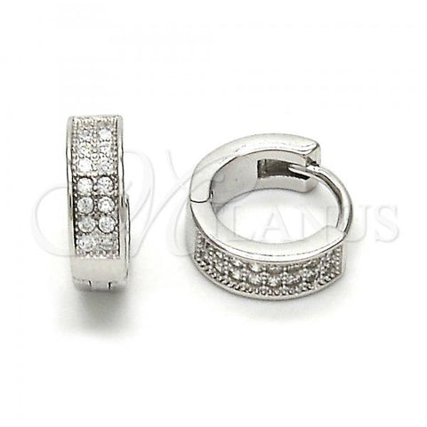 Sterling Silver Huggie Hoop, with White Micro Pave, Polished, Rhodium Finish, 02.175.0030.12