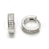 Sterling Silver Huggie Hoop, with White Micro Pave, Polished, Rhodium Finish, 02.175.0030.12