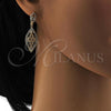 Oro Laminado Dangle Earring, Gold Filled Style Leaf Design, with White Cubic Zirconia, Polished, Golden Finish, 02.206.0052