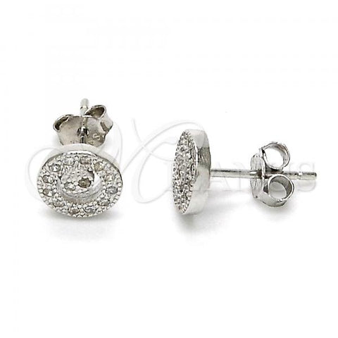 Sterling Silver Stud Earring, with White Micro Pave, Polished, Rhodium Finish, 02.290.0027