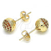 Oro Laminado Stud Earring, Gold Filled Style with Garnet Micro Pave, Polished, Golden Finish, 02.156.0424.3