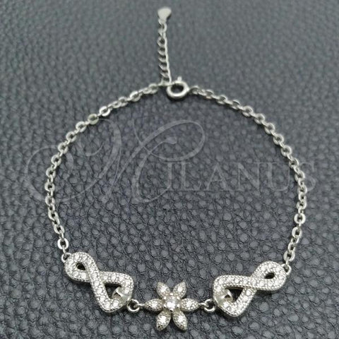 Sterling Silver Fancy Bracelet, Flower Design, with White Cubic Zirconia, Polished, Silver Finish, 03.398.0008.07