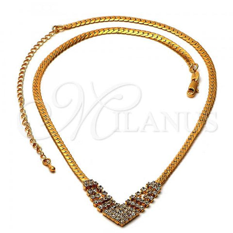 Oro Laminado Fancy Necklace, Gold Filled Style with White Cubic Zirconia, Polished, Golden Finish, 5.011.003