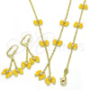 Oro Laminado Earring and Pendant Children Set, Gold Filled Style Butterfly Design, with White Crystal, Yellow Enamel Finish, Golden Finish, 06.60.0004.2
