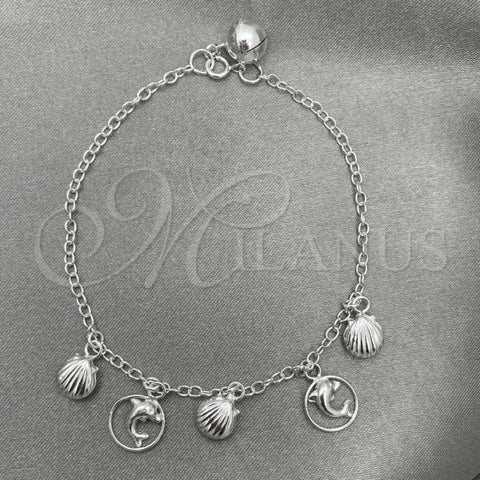 Sterling Silver Charm Bracelet, Dolphin Design, Polished, Silver Finish, 03.409.0014.07