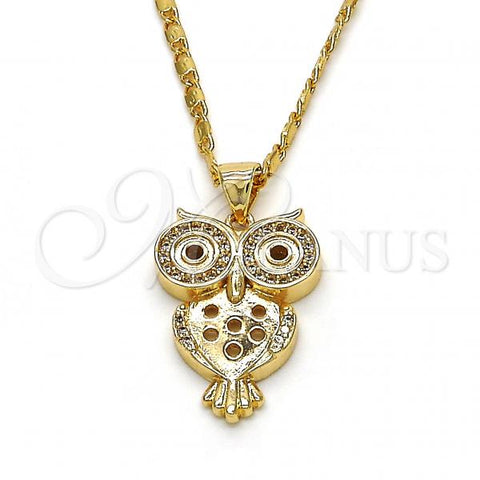 Oro Laminado Pendant Necklace, Gold Filled Style Owl Design, with White Micro Pave, Polished, Golden Finish, 04.156.0111.1.20