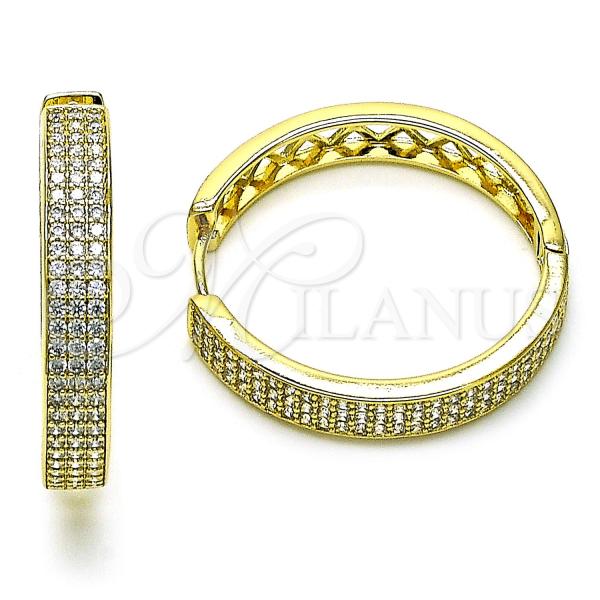 Oro Laminado Huggie Hoop, Gold Filled Style with White Micro Pave, Polished, Golden Finish, 02.213.0591.35