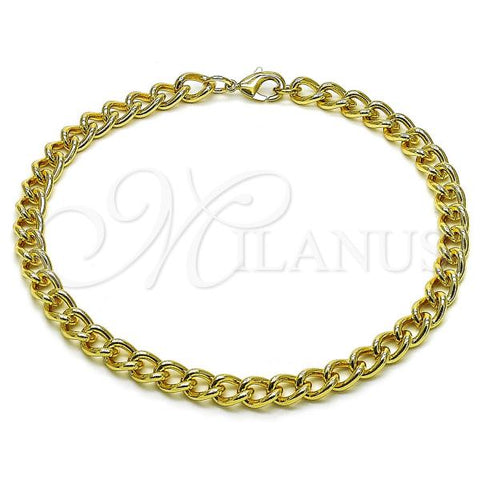 Oro Laminado Basic Anklet, Gold Filled Style Miami Cuban Design, Polished, Golden Finish, 03.63.2284.10