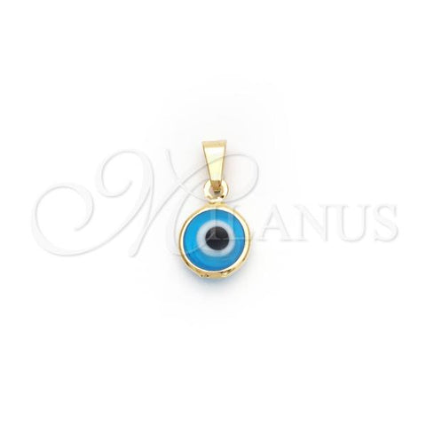 Oro Laminado Fancy Pendant, Gold Filled Style Evil Eye Design, Turquoise Enamel Finish, Golden Finish, 05.32.0079.3