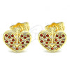 Oro Laminado Stud Earring, Gold Filled Style Heart Design, with Garnet and White Micro Pave, Polished, Golden Finish, 02.156.0480.1