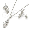 Sterling Silver Earring and Pendant Adult Set, Leaf Design, with White Cubic Zirconia, Polished, Rhodium Finish, 10.174.0270