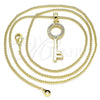 Oro Laminado Pendant Necklace, Gold Filled Style key Design, with White Micro Pave, Polished, Golden Finish, 04.344.0010.20