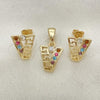 Oro Laminado Earring and Pendant Adult Set, Gold Filled Style Greek Key Design, with  Crystal, Golden Finish, 5.052.019