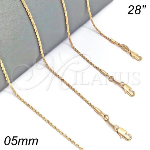 Oro Laminado Basic Necklace, Gold Filled Style Rope Design, Diamond Cutting Finish, Golden Finish, 04.118.0112.28