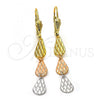 Oro Laminado Long Earring, Gold Filled Style Teardrop Design, Diamond Cutting Finish, Tricolor, 02.63.2142