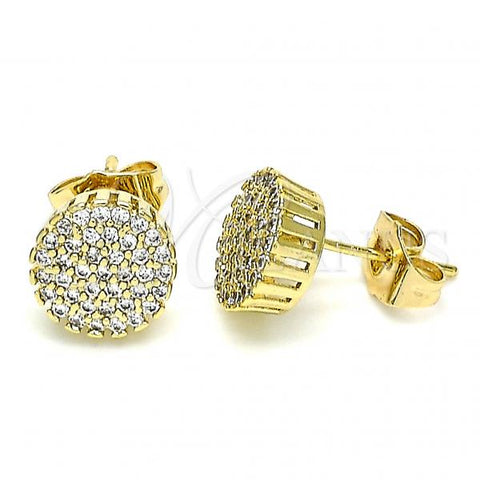 Oro Laminado Stud Earring, Gold Filled Style with White Micro Pave, Polished, Golden Finish, 02.344.0100