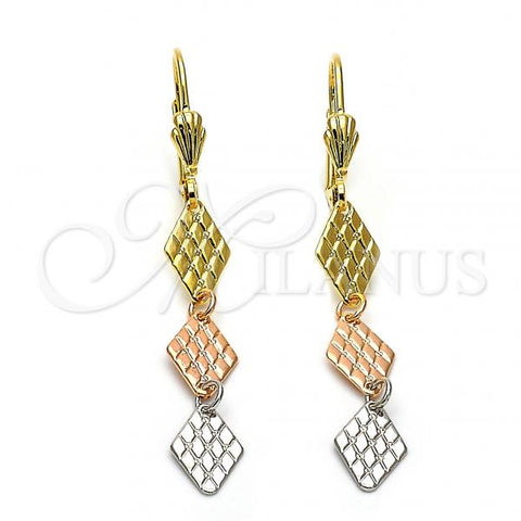 Oro Laminado Long Earring, Gold Filled Style Diamond Cutting Finish, Tricolor, 02.63.2179