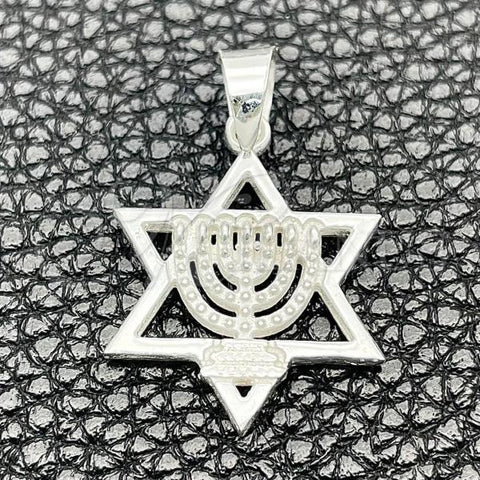 Sterling Silver Fancy Pendant, Star of David Design, Polished, Silver Finish, 05.392.0063