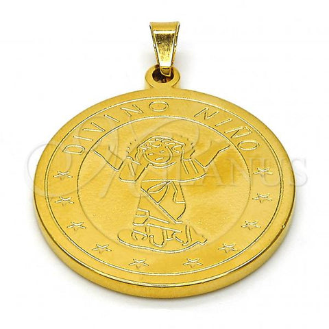Stainless Steel Religious Pendant, Divino Niño and Star Design, Polished, Golden Finish, 05.247.0003