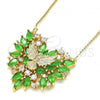 Oro Laminado Pendant Necklace, Gold Filled Style Eagle and Heart Design, with Green and White Cubic Zirconia, Polished, Golden Finish, 04.156.0187.3.20