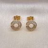 Oro Laminado Stud Earring, Gold Filled Style with White Micro Pave, Polished, Golden Finish, 02.283.0066