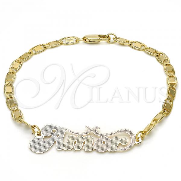 Oro Laminado Fancy Bracelet, Gold Filled Style Nameplate Design, Polished, Tricolor, 03.63.1967.1.08