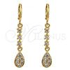 Oro Laminado Long Earring, Gold Filled Style Teardrop Design, with White Cubic Zirconia, Polished, Golden Finish, 02.217.0052
